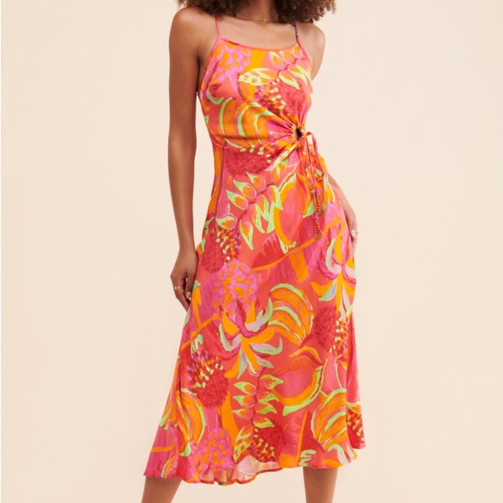 Farm Rio Fruit Brush Cut Out Midi Dress. Worn once to dinner